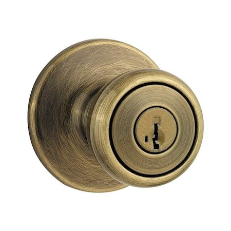 Kwikset Tylo Knob Entry Door Lock SmartKey with New Chassis with 6AL Latch, RCS Strike Antique Brass Finish 400T-5S